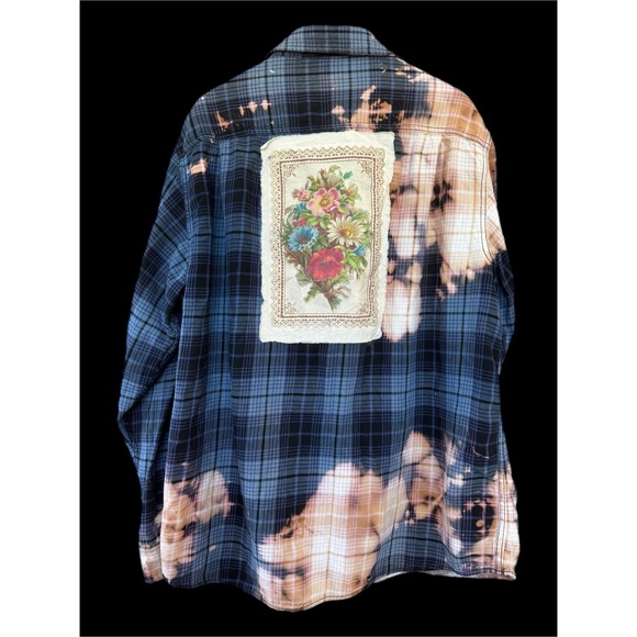 Tops - Moonshine Salvage Bleached Floral Art Flannel Shirt XL Cottagecore Boho